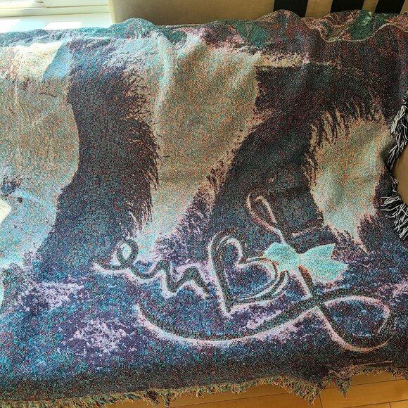 Woven blanket throw Afghan with dog. ''Love'' - Picture 7 of 9